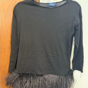 Polo Ralph Lauren Black Ostrich Feather Merino Long Sleeve